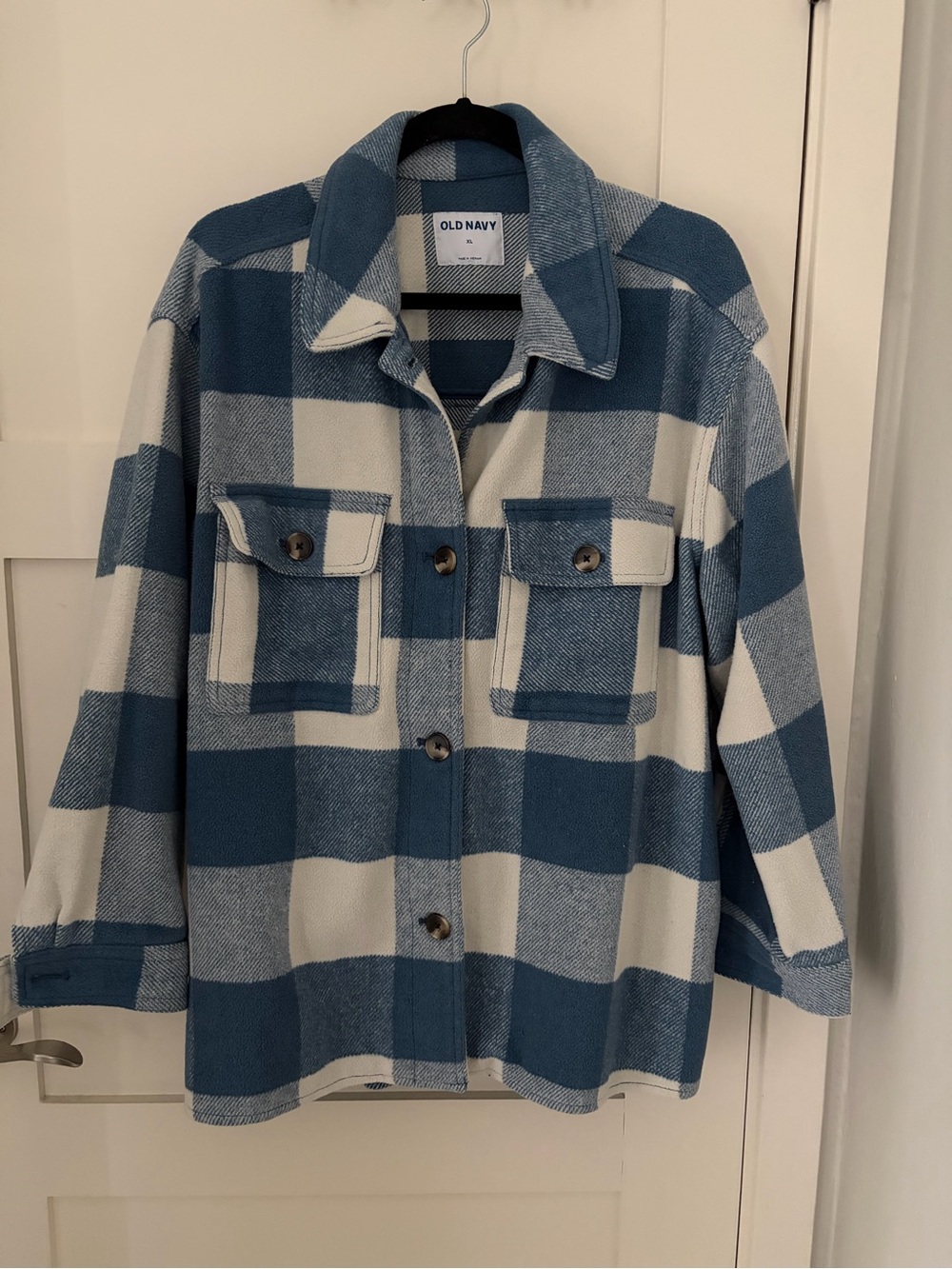 Old Navy Blue and White Plaid Utility Shacket